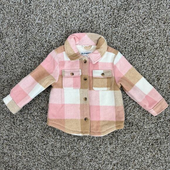 Old Navy Pink Brown Plaid Shacket | 2T - Picture 2 of 5
